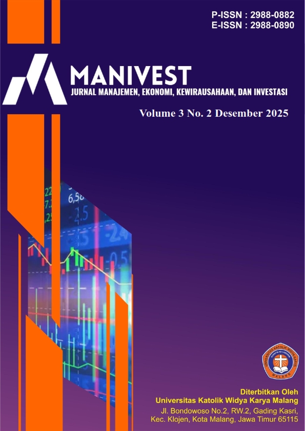 					View Vol. 3 No. 2 (2025): Desember, Manivest : Jurnal Manajemen, Ekonomi, Kewirausahaan, dan Investasi
				